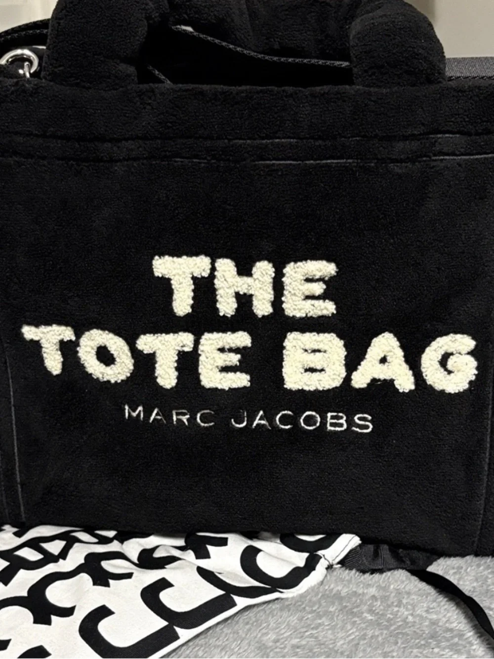 Marc Jacobs Black Terry Cloth Tote with Cream Logo NWT